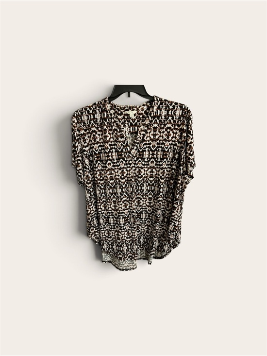 C Est. 1946 Tops - Printed V-Neck Short Sleeve Tunic Top - Black & Cream